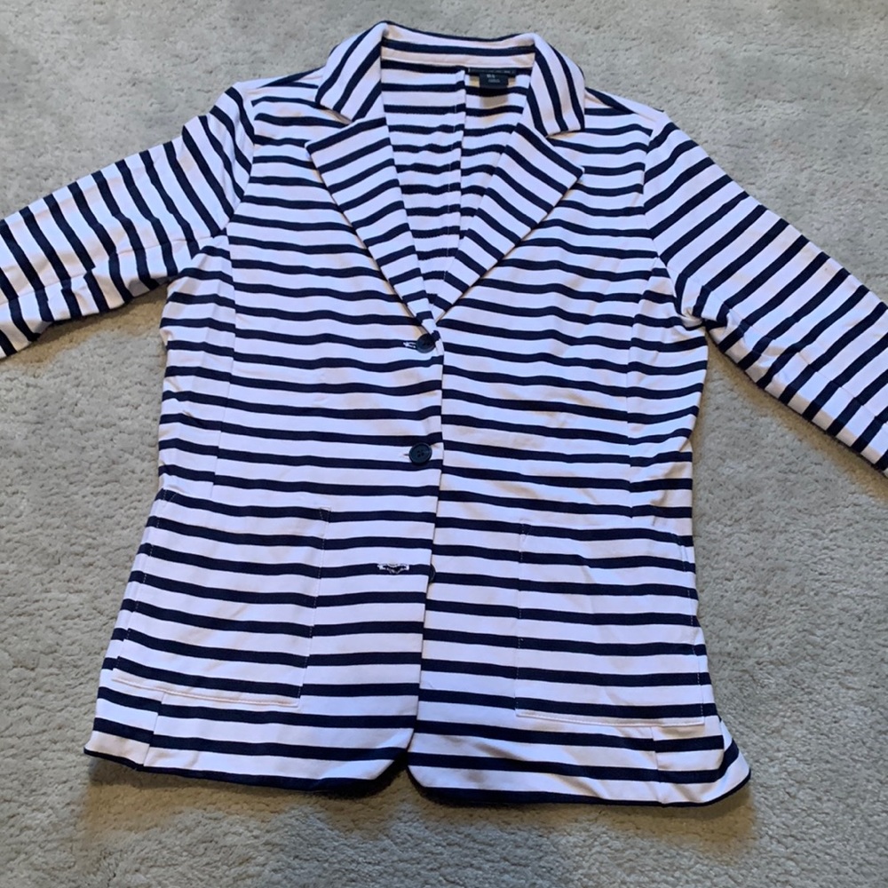 Excellent condition Tahari blue and white striped button down sweater.